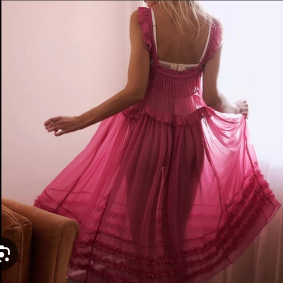 FP Intimatley Fly Me to The Moon Sheer Midi Slip Dress Medium M Med Pink - Picture 6 of 9